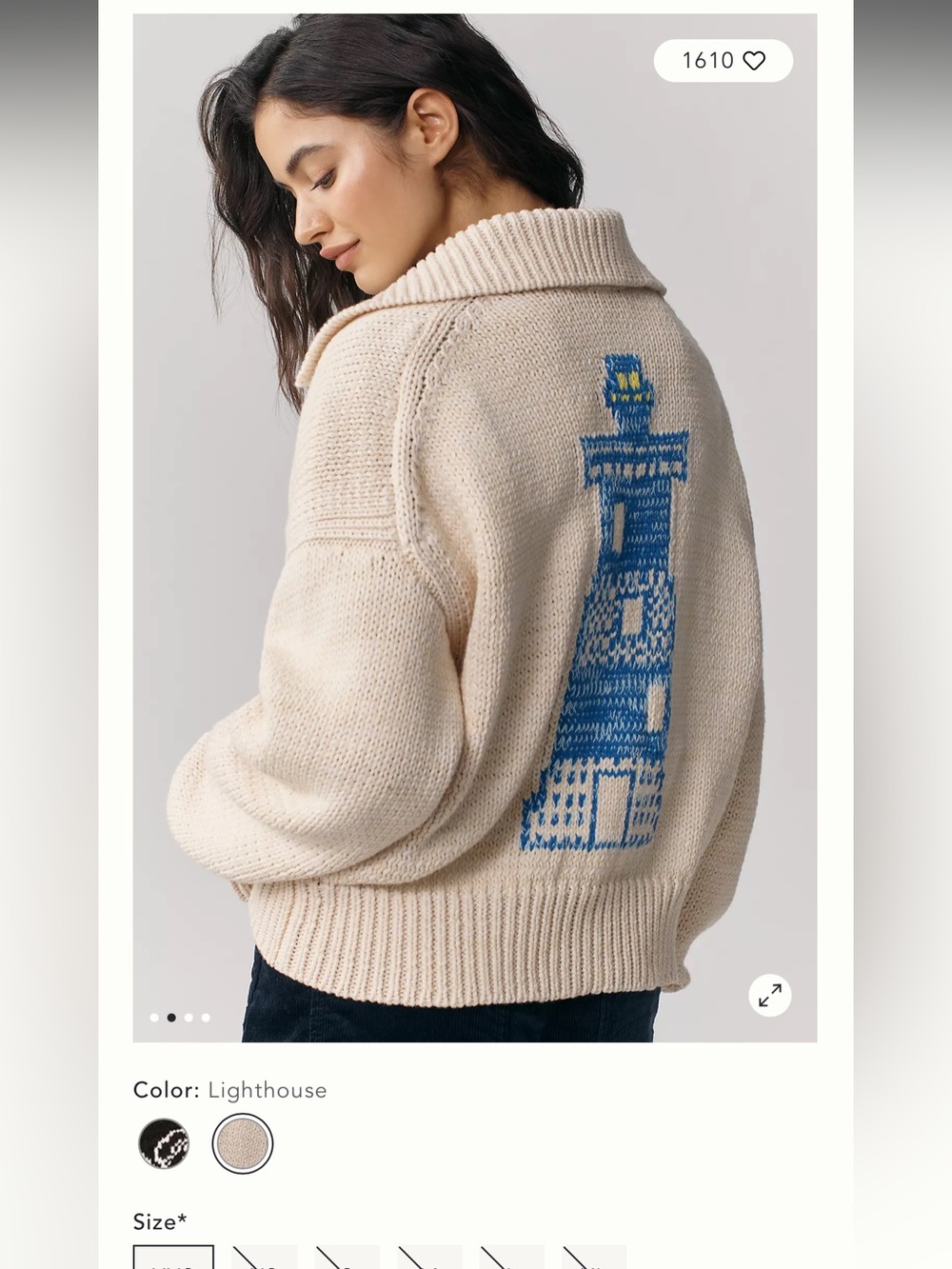 Maeve Cream Knit Cardigan with Blue Lighthouse Intarsia